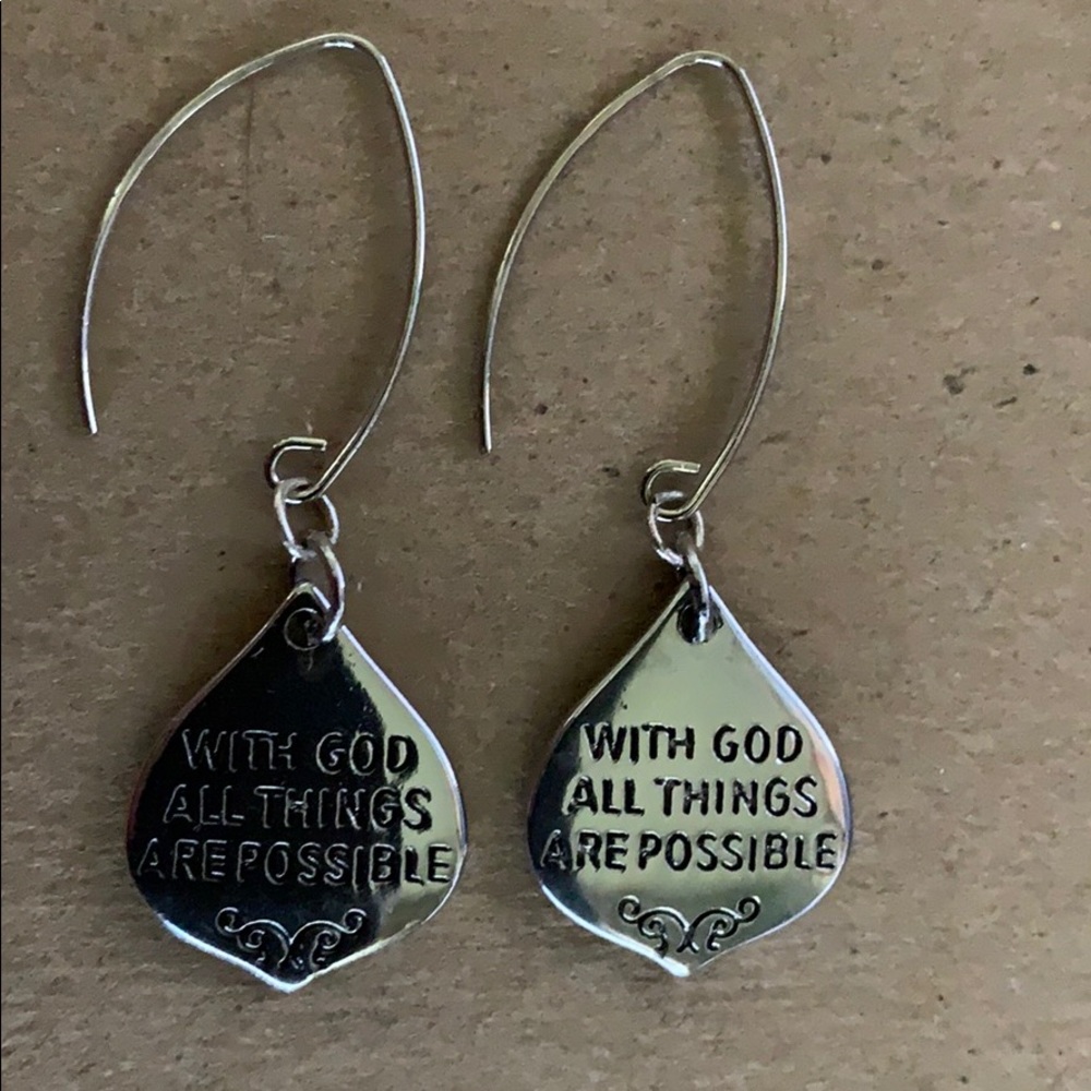 Scripture silver teardrop earrings